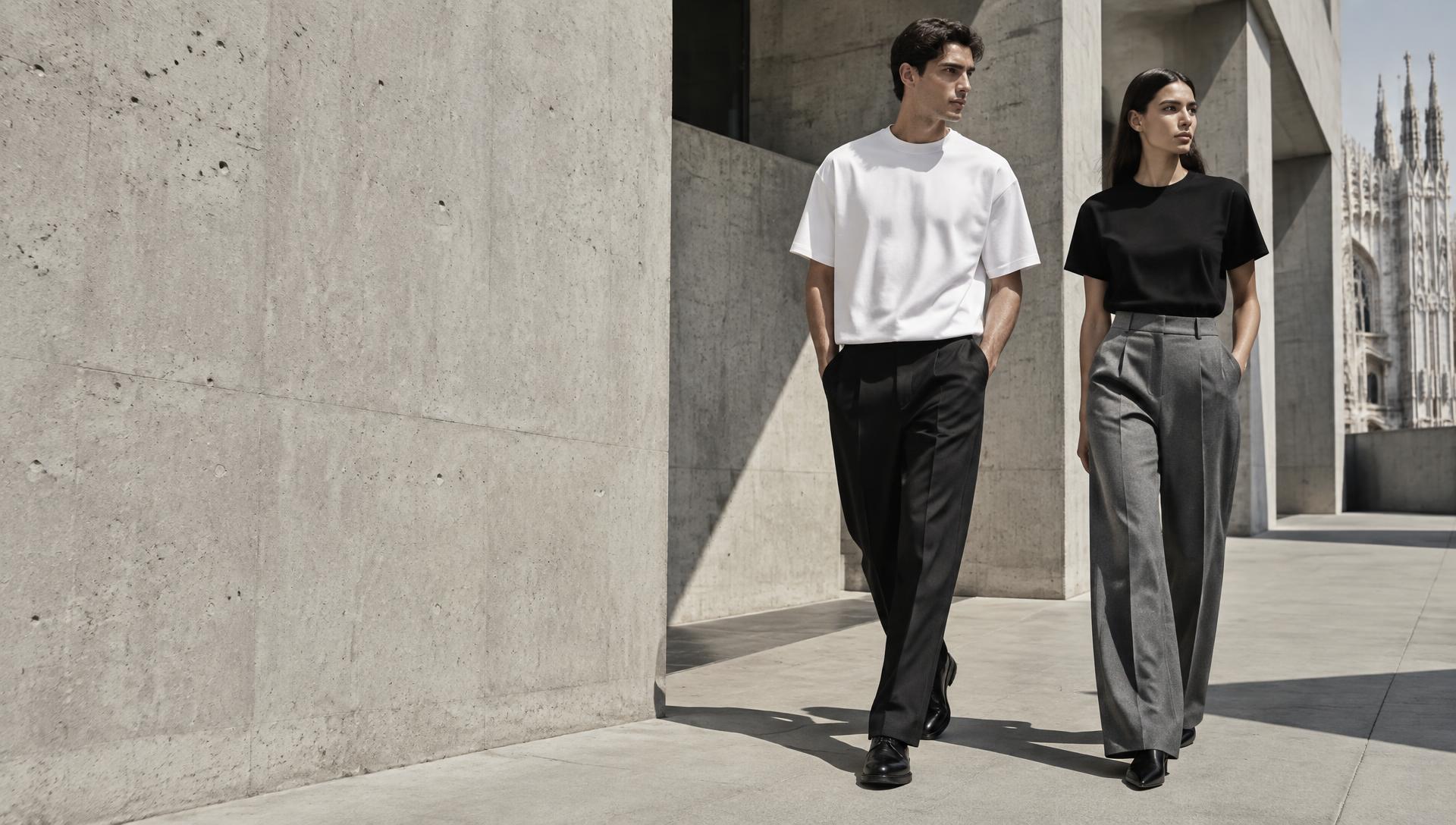 FRESH GRID LTD campaign: white and black t-shirts with tailored trousers